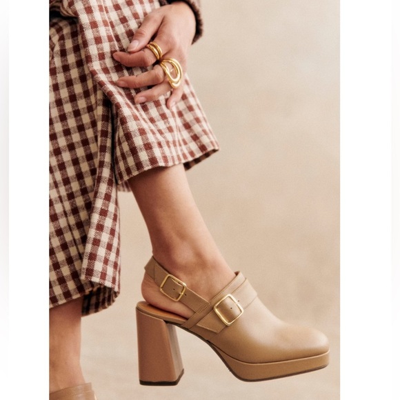 [🌟 PRICE FIRM] SEZANE Rebecca High Clogs Slingback Heels Light Beige Leather - Picture 2 of 16